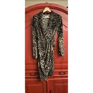 Amelia Small Leopard Wrap Dress Faux Wrap Long Sleeves Stretchy Sexy Please Read